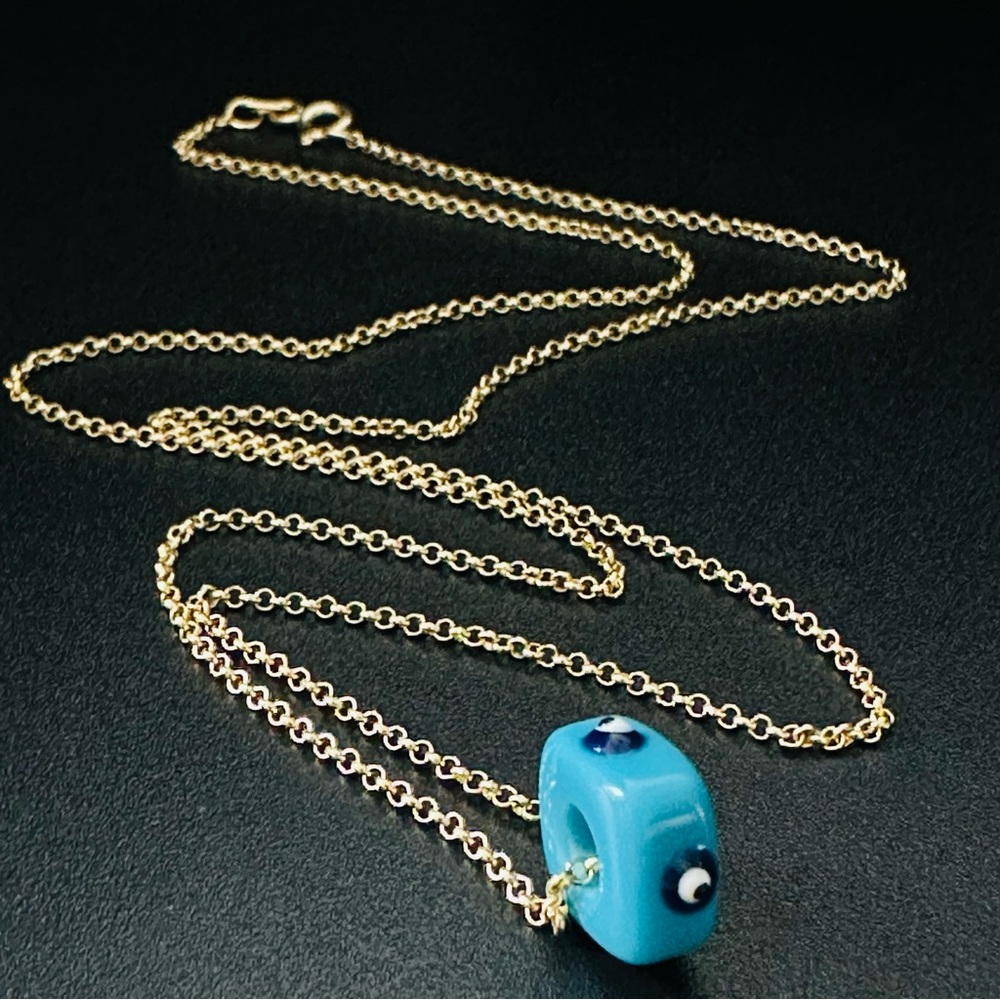 20”/1.3mm/14K Gold Rolo Chain & 🧿 pendant. (2 pieces)